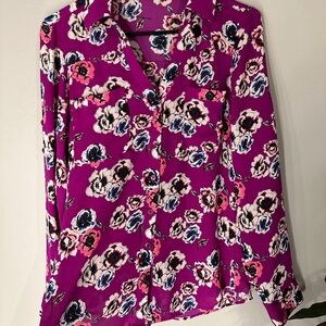 Express Floral Women's Button Down Blouse - Purple and Pink